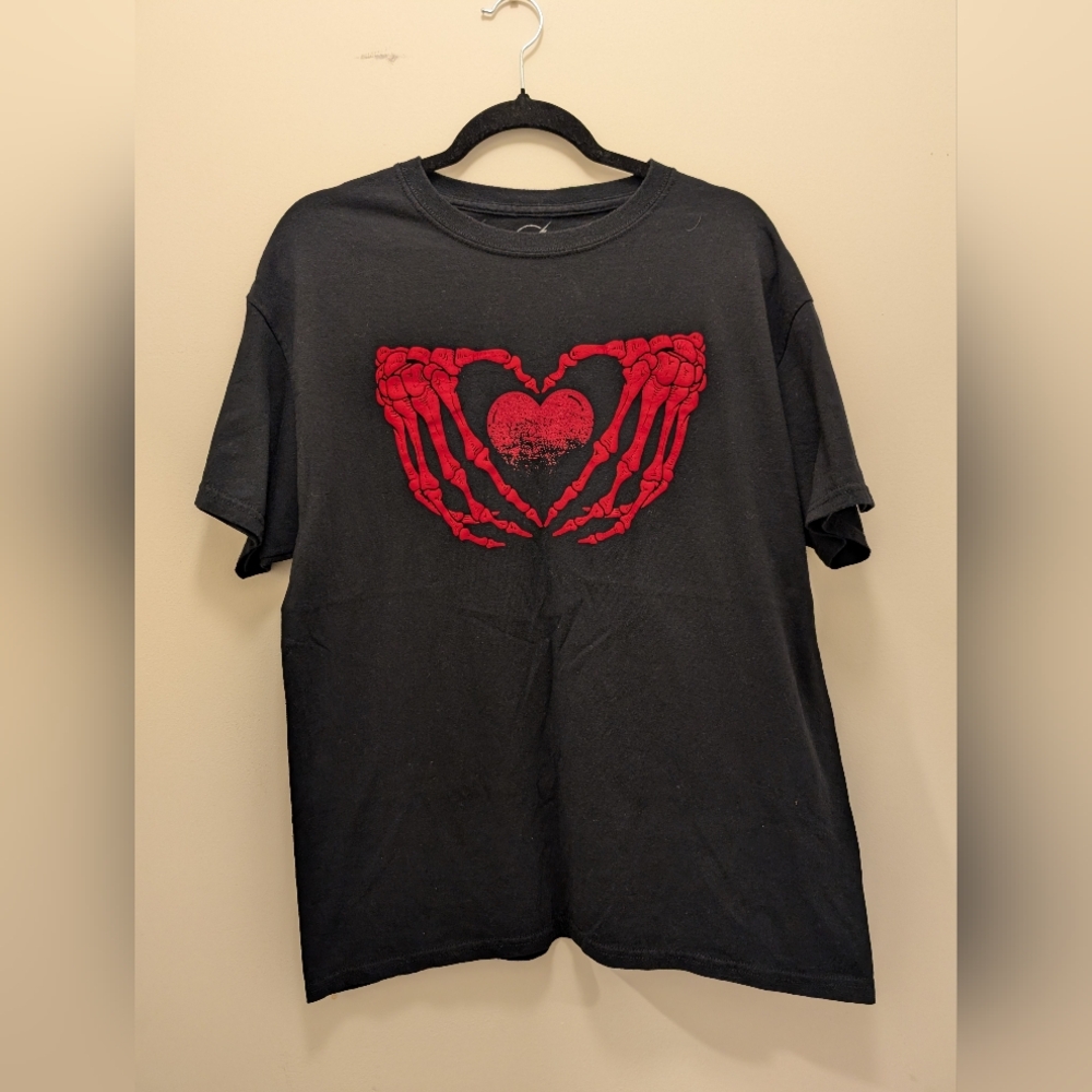Neon Riot Heart Skeleton Hands Design Graphic Tee